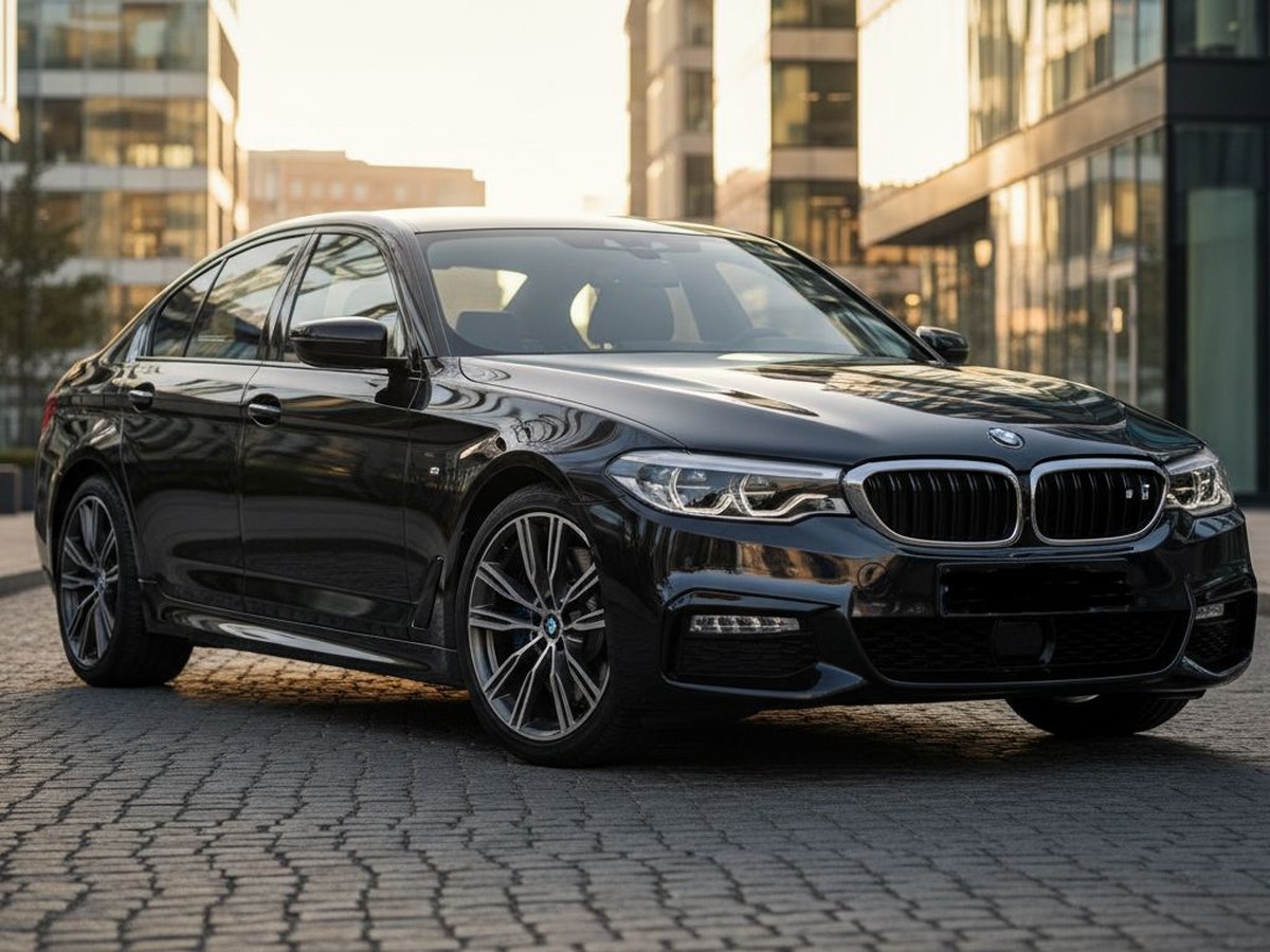 BMW serii 5 G30 — widok z przodu w miejskiej scenerii
