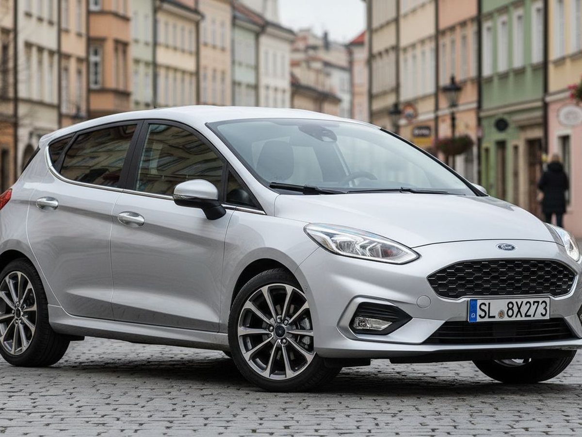 Ford Fiesta Mk8 — mały hatchback na miejskim parkingu