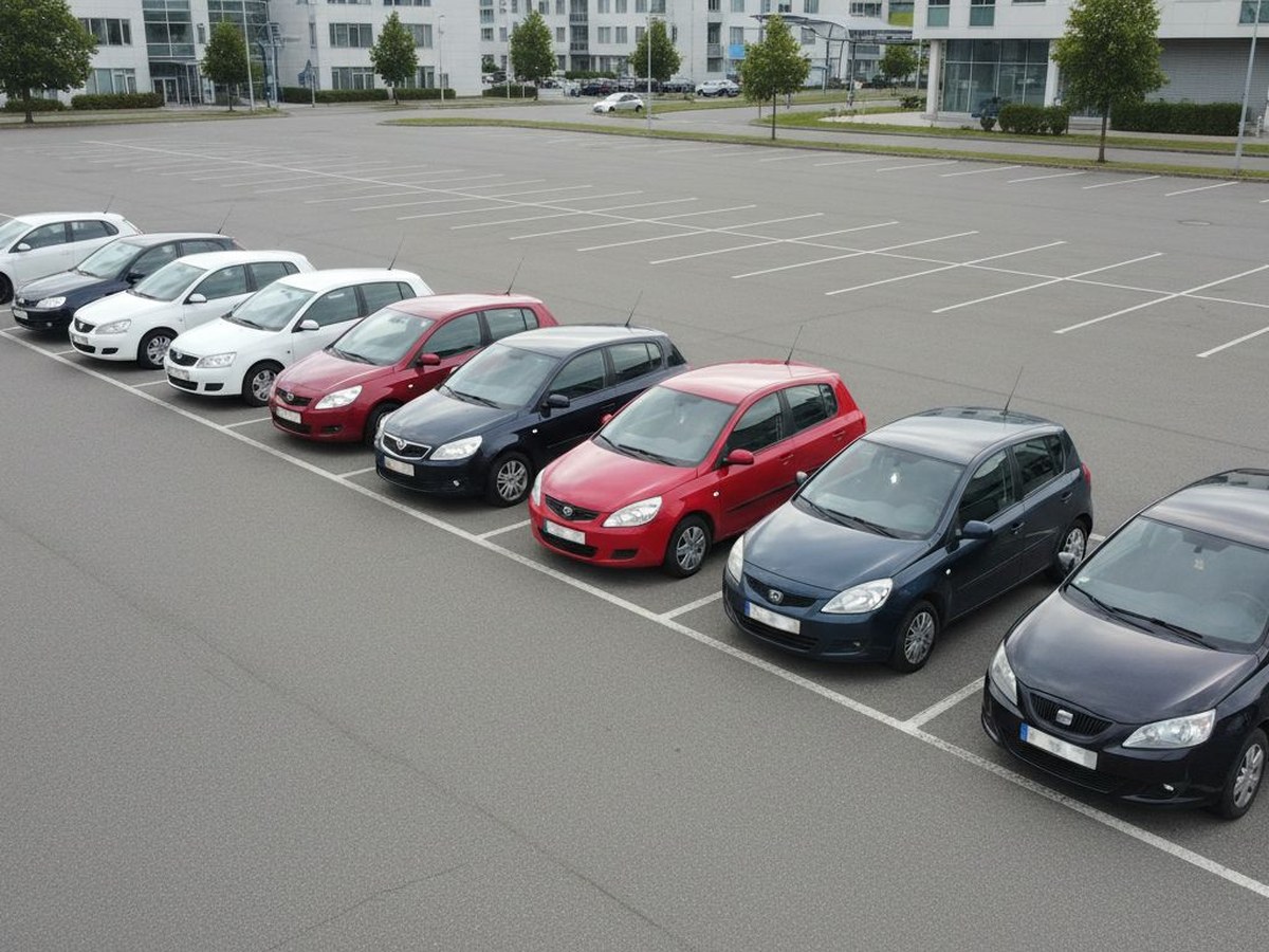 Najlepsze auta dla nowych kierowców — małe hatchbacki na parkingu